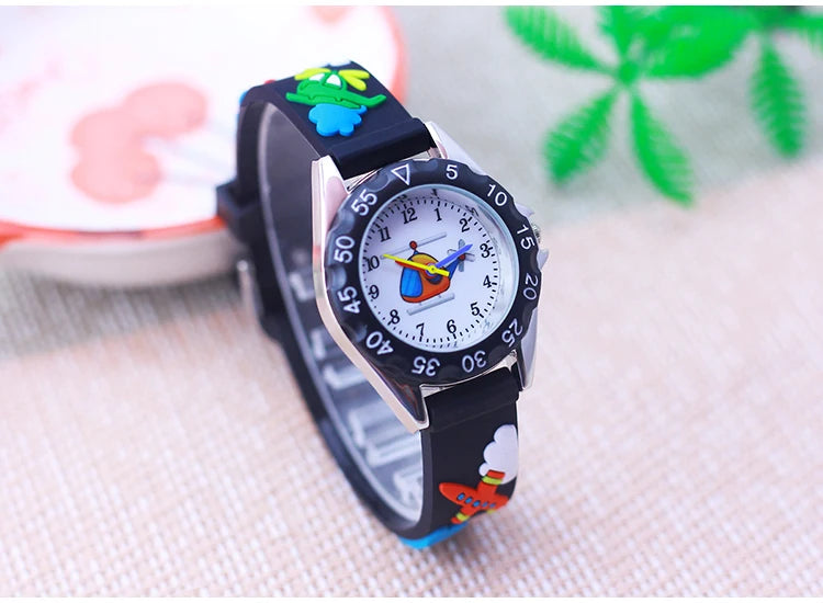 New Style Fashion Children Boys Girls Cartoon Helicopter Plane High Quality Watches Students Kids Cool Water Resistant Watches