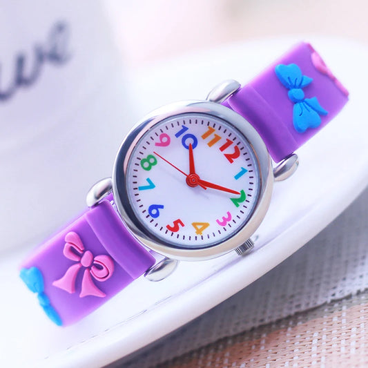 2024 New Girls Boys Lovely Cute Bow Tie Silicone Strap Watches Stainless Steel Dial Colorful Digital Watch For Little Kids Gifts