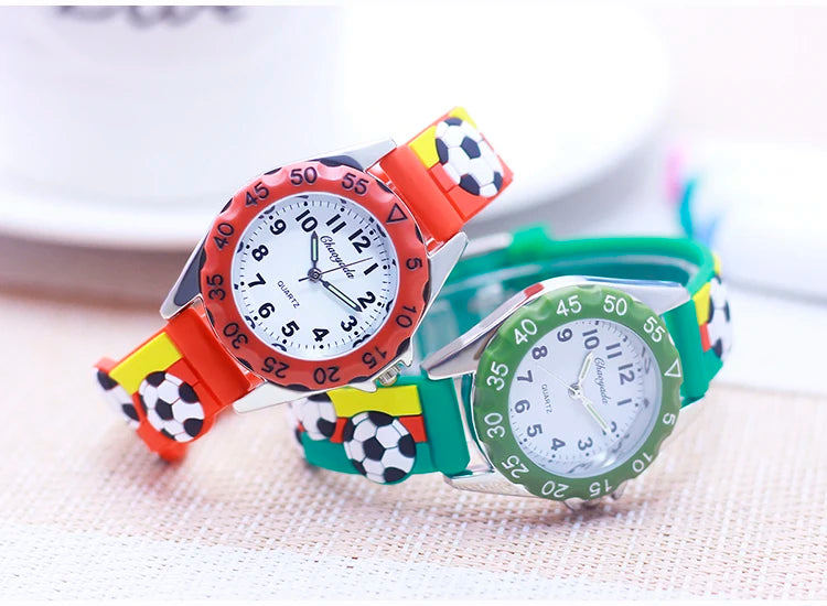 New Children's Boys Gilrs 3D Cool Football Silicone Strap Watches Students 3-12ages Kids Football Match Sports Waterproof Watch