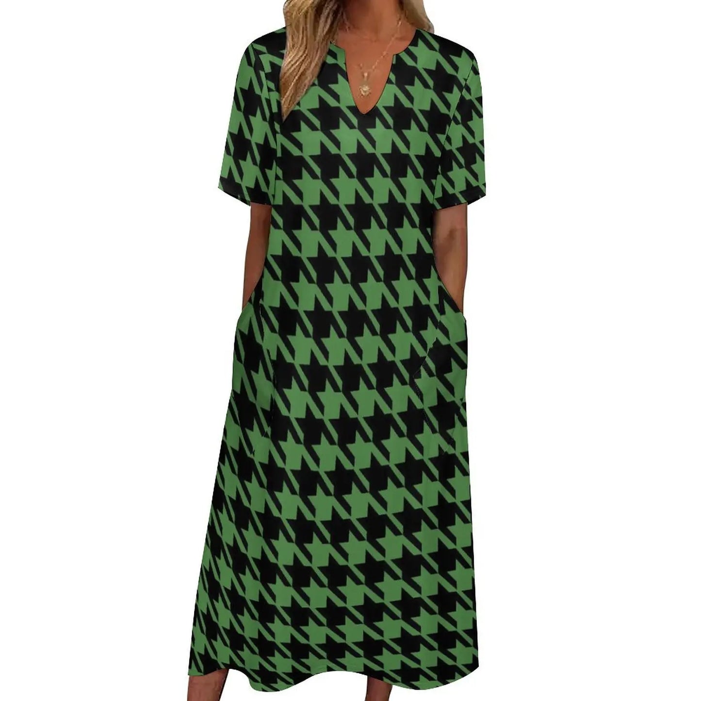 Retro Houndstooth Dress Spring Black White Check Streetwear Boho Beach Long Dresses Ladies Cute Maxi Dress Gift