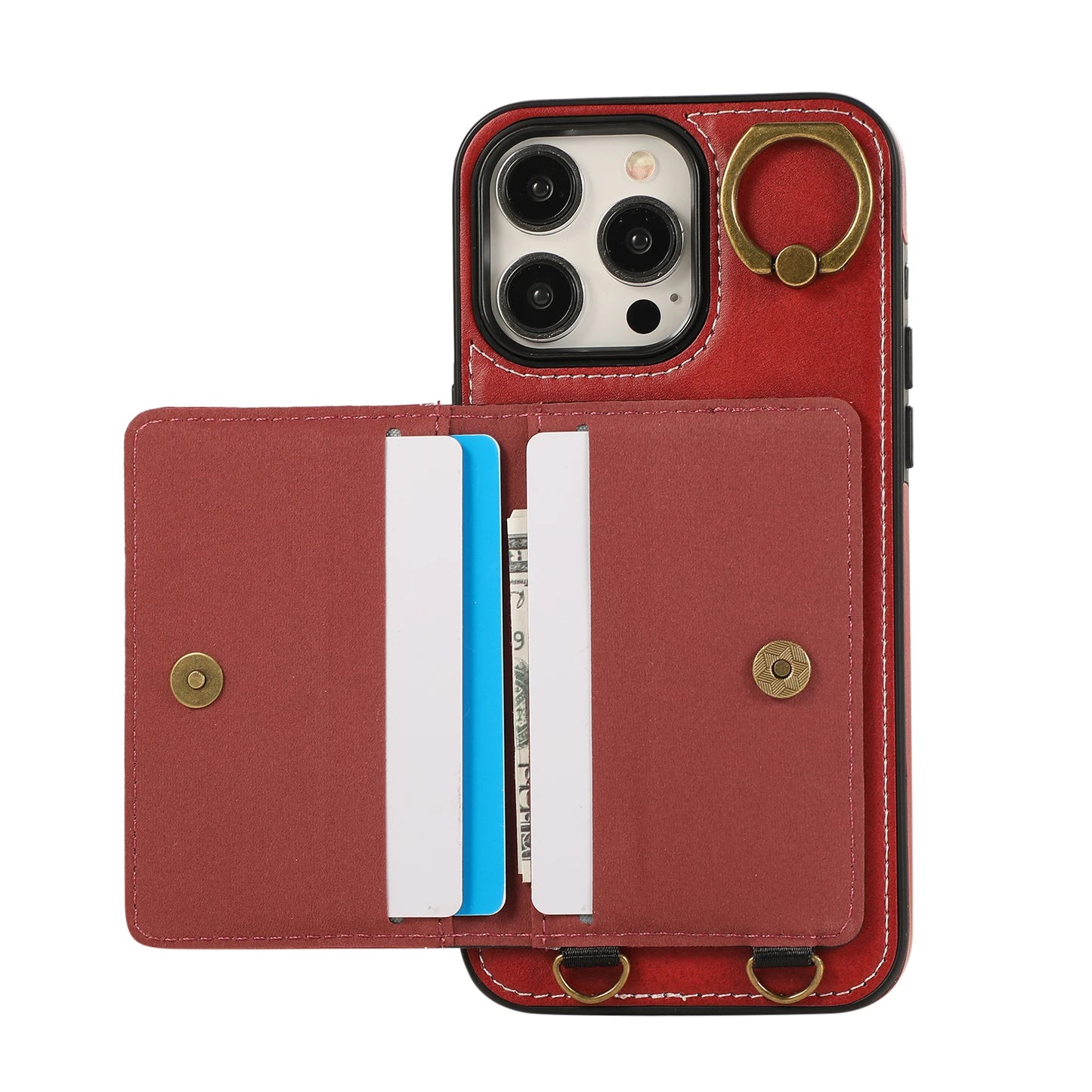 Cards Bag Ring Holder Leather Wallet Case For iPhone 15 Pro Max 14 Plus 13 12 11 XS XR 7 8 SE 2022 Stand Strap Solt Purse Cover