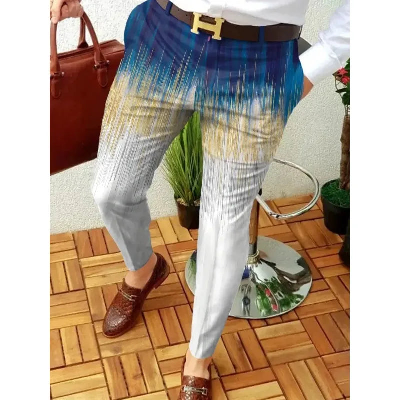 2024 New Men's Business and Leisure Pants Retro Pattern Printed Straight Tube Pants Men's Spring and Autumn Fashion Street Wear