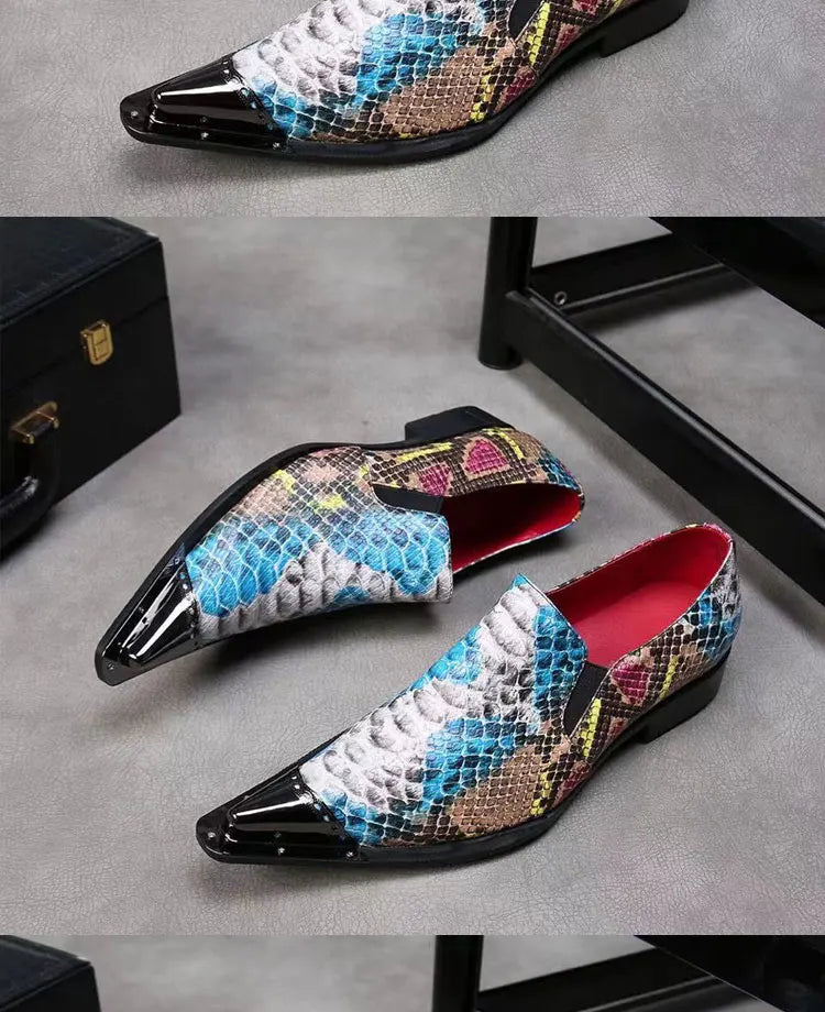 Spring Autumn Pointed end Gold ornaments Shoes and Hats Stamp Cowhide Shoes Rivet Marry Walk Show Nightclub Men's Shoes