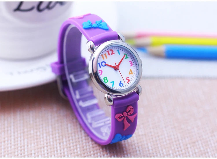 2024 New Girls Boys Lovely Cute Bow Tie Silicone Strap Watches Stainless Steel Dial Colorful Digital Watch For Little Kids Gifts