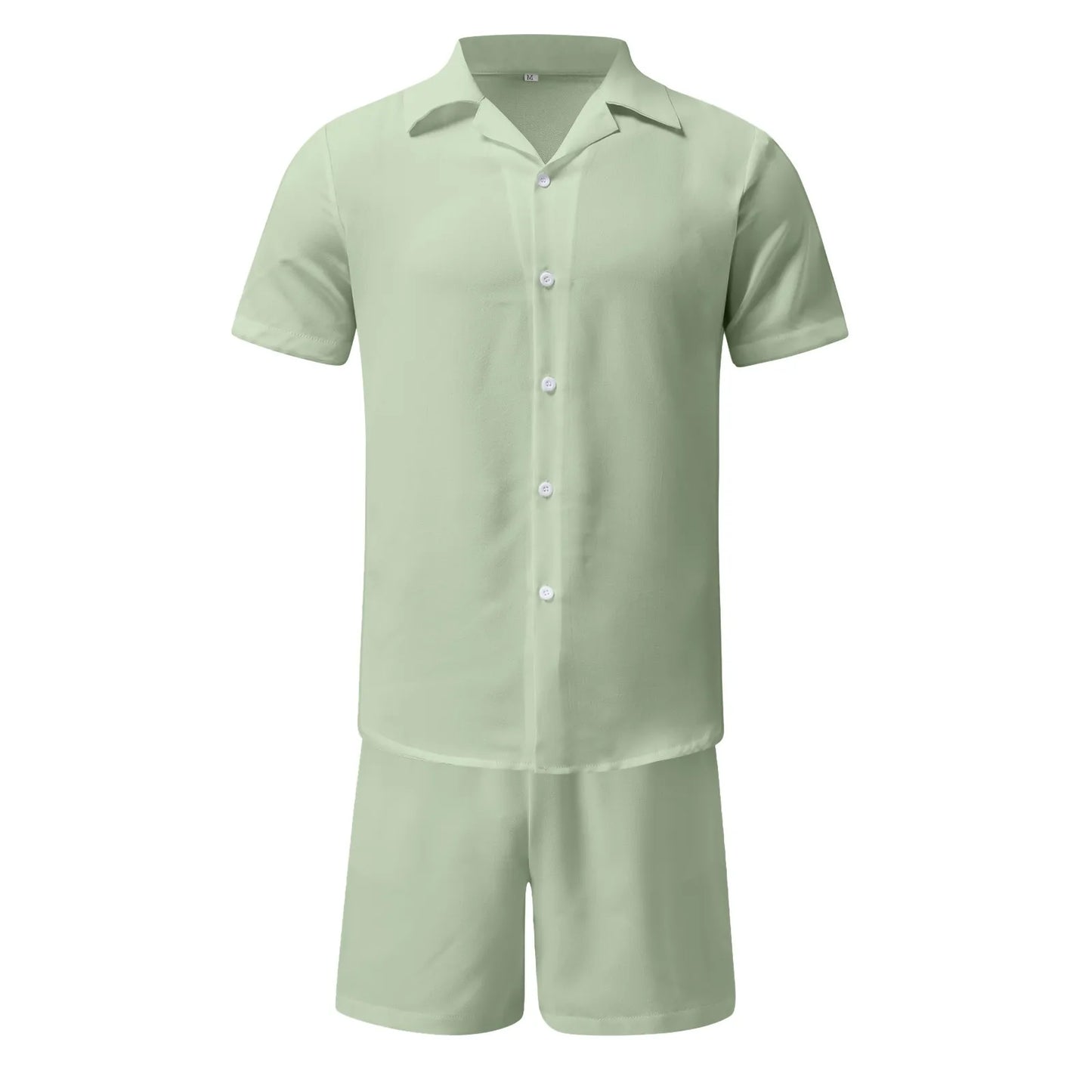 New 2024 Men's Summer Cotton Linen Sets Solid Short Sleeve Lapel Shirts and Shorts Sets Man Hawaiian Beach Holiday Clothing Sets