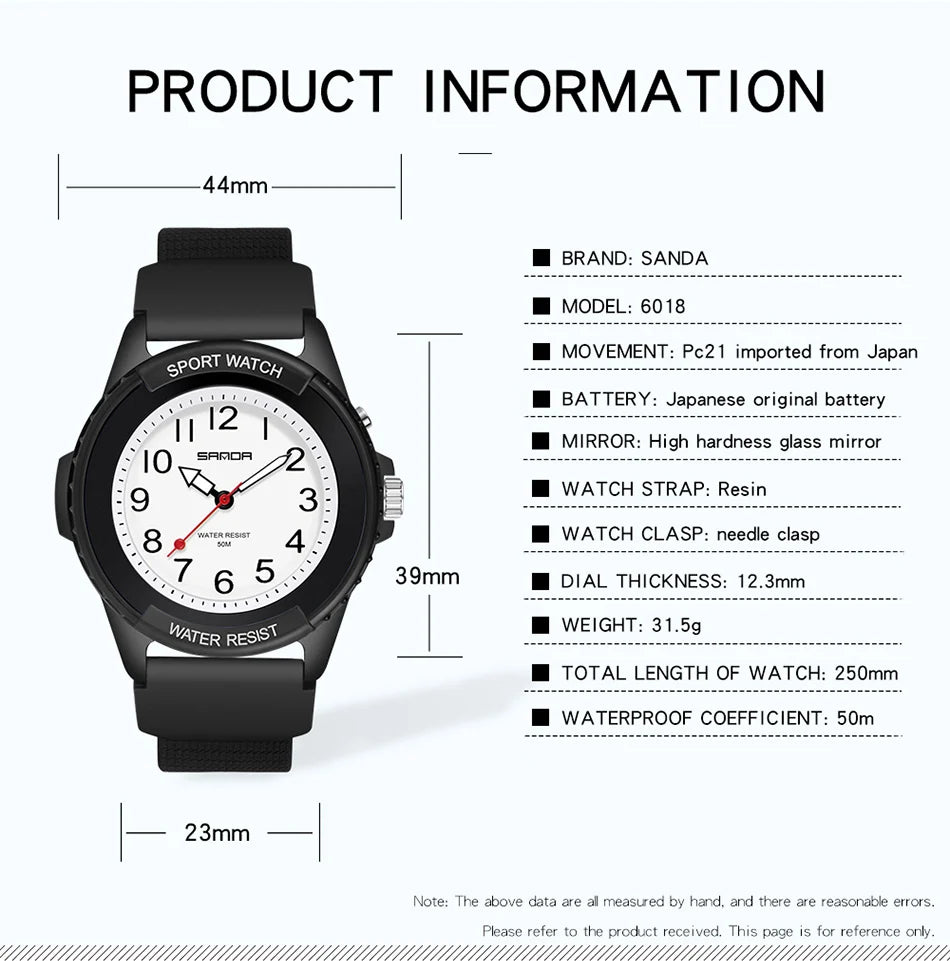 Fashion Sanda Top Brand Relogio Masculino New Casual Mens Watches Simple Letters Resin Waterproof Quartz Wristwatches Man Clock