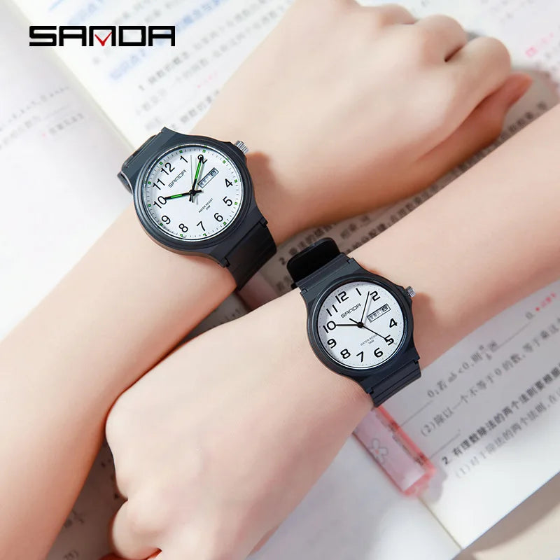 SANDA 9072 White Watches New Design Soft TPU Strap Water Resistant Quartz Movement Outdoor Sports Analog Wrist Watch for Student