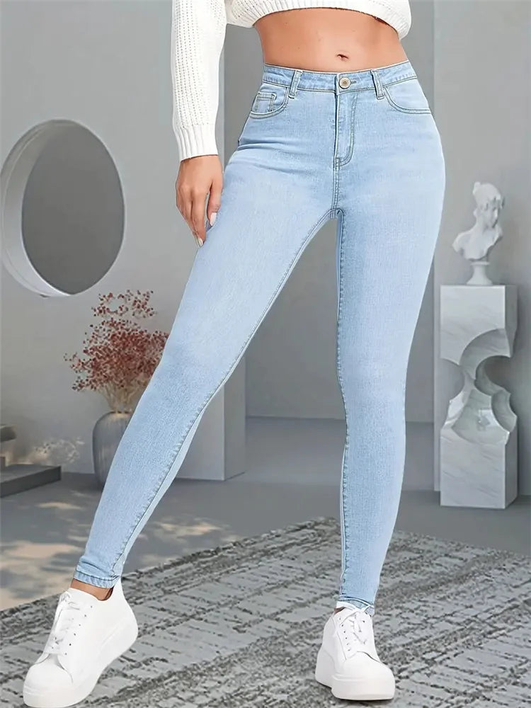 2024 Women Stretch Skinny Jeans Lady Slim Fit Pencil Jeans Girls Leggings Straight Leg Pants Light Blue Gray Black Sexy Trousers