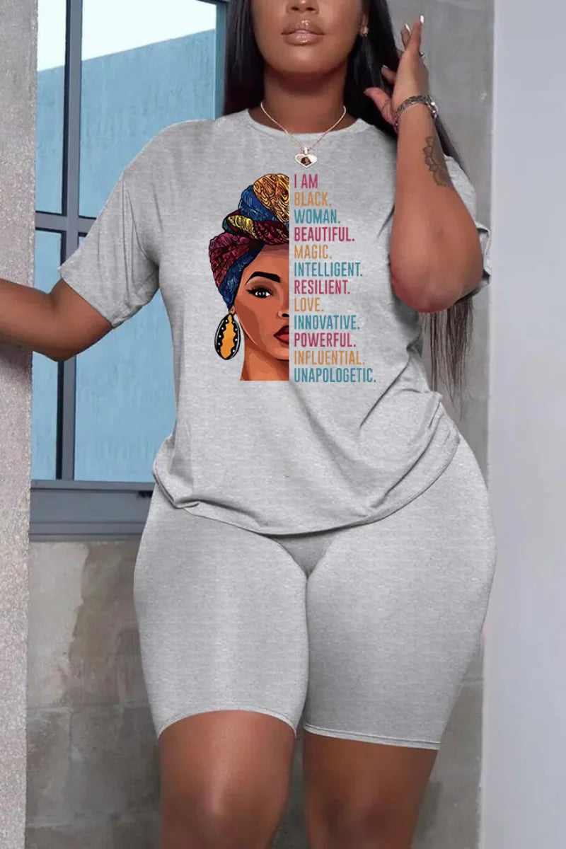 Women's Suit Summer Two Piece Sets Casual Short Sleeve O-Neck Y2k Printing Graphic Aesthetic 2 Piece Sets Womens Outfits