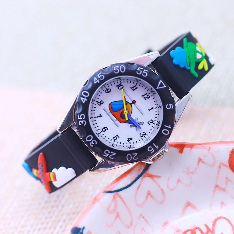 New Style Fashion Children Boys Girls Cartoon Helicopter Plane High Quality Watches Students Kids Cool Water Resistant Watches