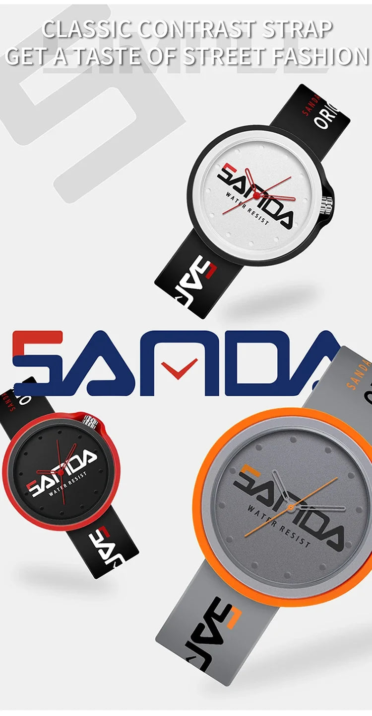 SANDA 3200 Product Fashion Brand Ladies Watch Sports Silicone Quartz Cool Waterproof Red White Black Wrist Watch Casual Men