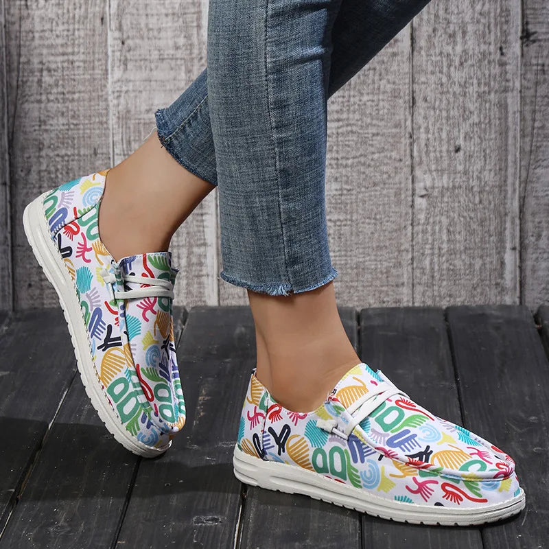 Women Orange Vulcanized Shoes Canvas Slip on Loafers Female Flat Shoes Fashion Ladies Walking Shoes Casual Sneakers 2023