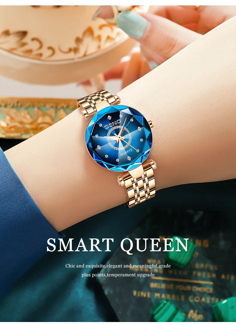 Seno Ocean Star Steel Band Women's Watch Fashion Crystal Ladies Quartz Relogio Feminino Female Montre Reloj Mujer Zegarek Damski