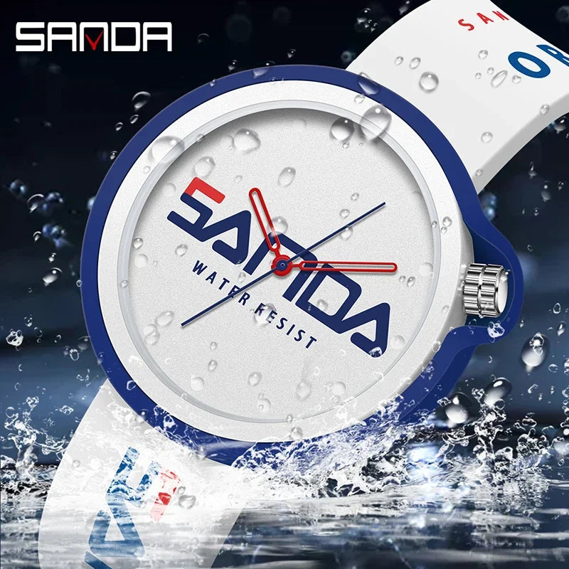 SANDA 3200 Product Fashion Brand Ladies Watch Sports Silicone Quartz Cool Waterproof Red White Black Wrist Watch Casual Men