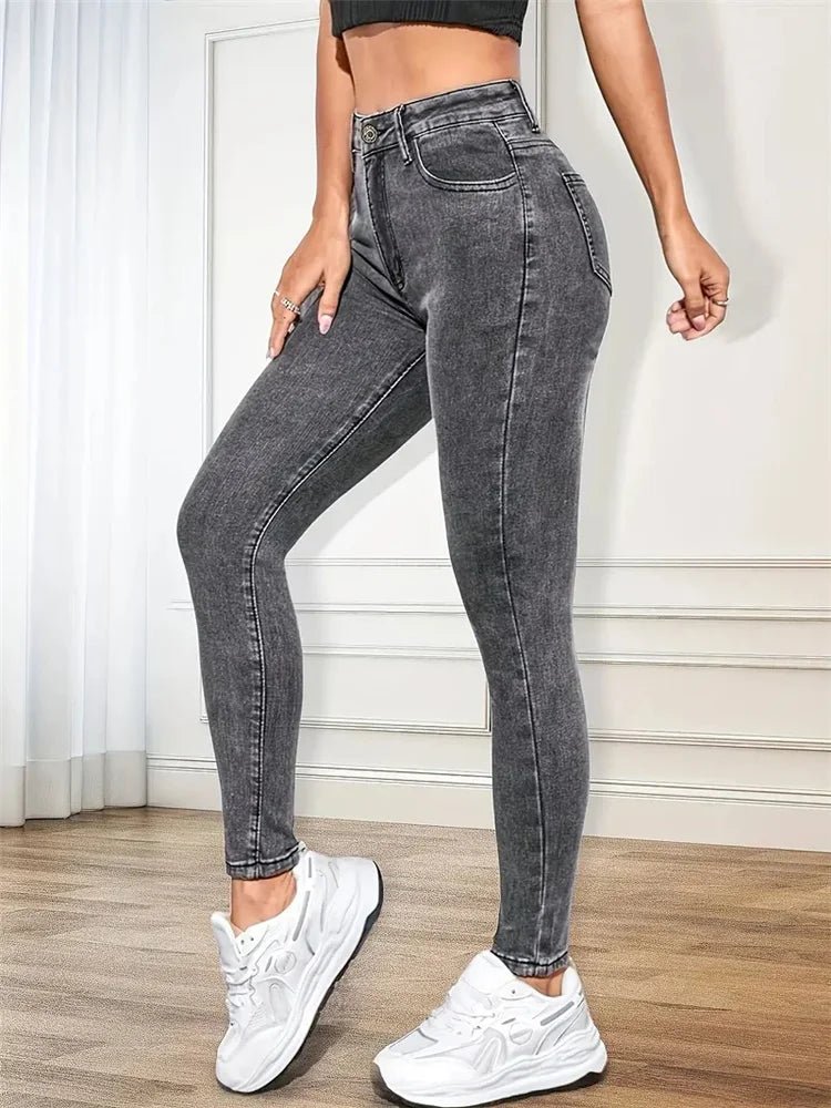 2024 Women Stretch Skinny Jeans Lady Slim Fit Pencil Jeans Girls Leggings Straight Leg Pants Light Blue Gray Black Sexy Trousers