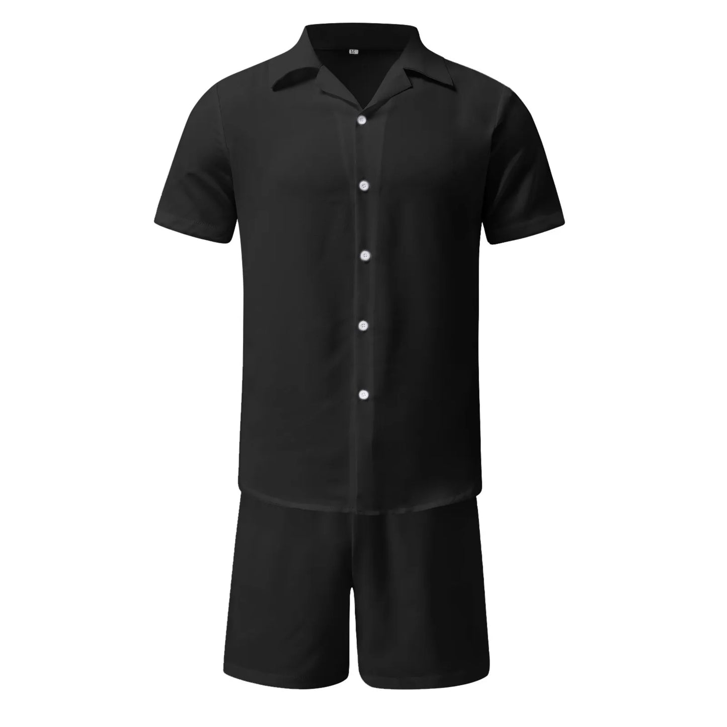 New 2024 Men's Summer Cotton Linen Sets Solid Short Sleeve Lapel Shirts and Shorts Sets Man Hawaiian Beach Holiday Clothing Sets