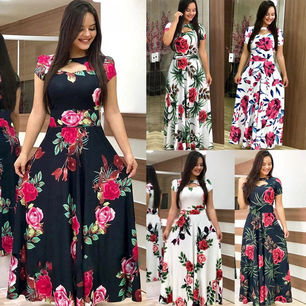 New Spring/Summer Dresses, Women's Big Swing Skirt, Sexy and Fashionable Digital Printing, European and American Fashion Style