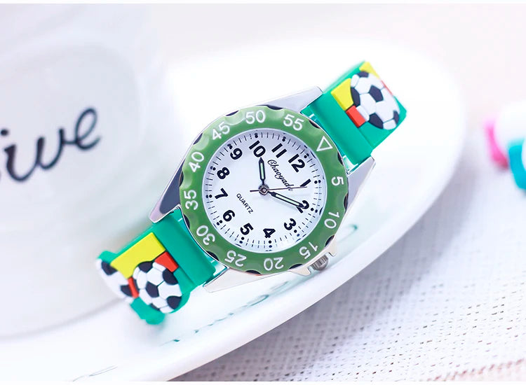 New Children's Boys Gilrs 3D Cool Football Silicone Strap Watches Students 3-12ages Kids Football Match Sports Waterproof Watch