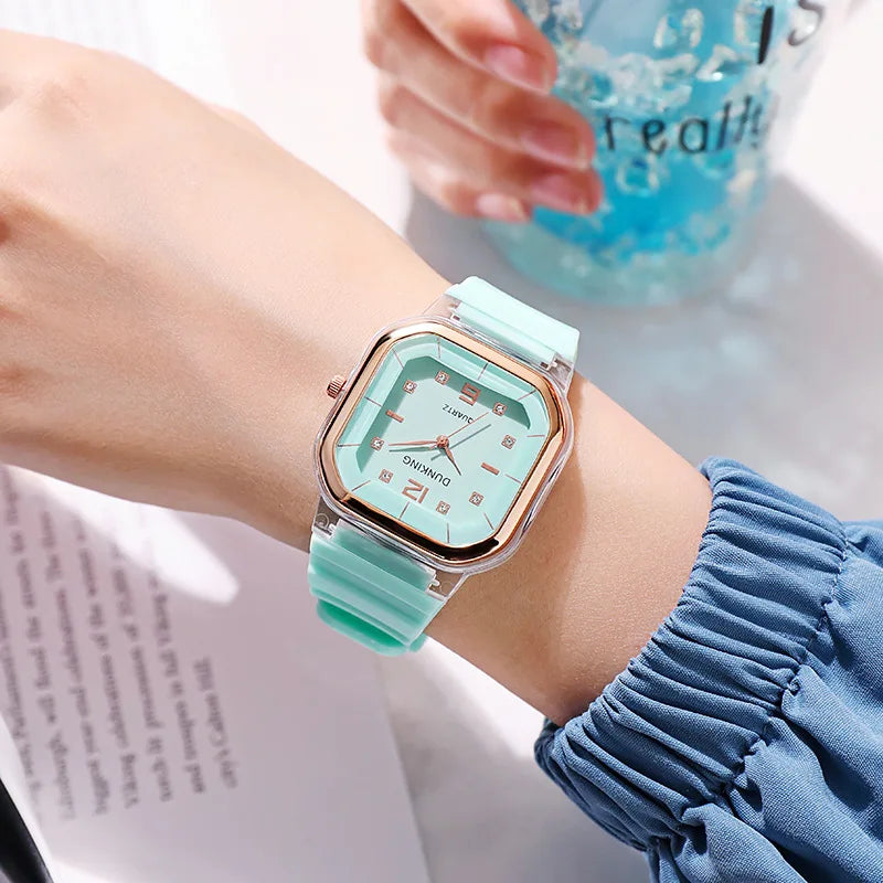 New Hot Square Women Quartz Watch Student Children Silicone Crystal Fashion Wristwatches Gift Reloj Mujer Elegante Dropshipping