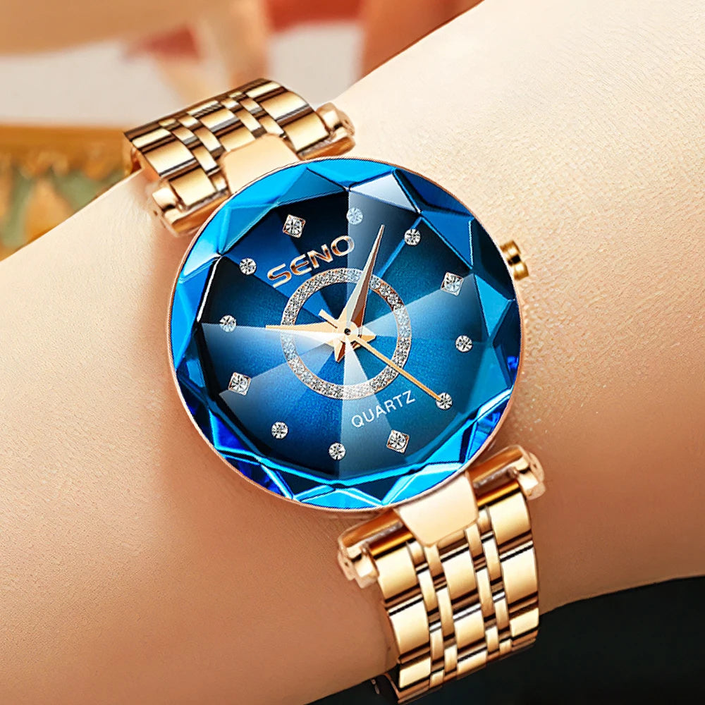 Seno Ocean Star Steel Band Women's Watch Fashion Crystal Ladies Quartz Relogio Feminino Female Montre Reloj Mujer Zegarek Damski