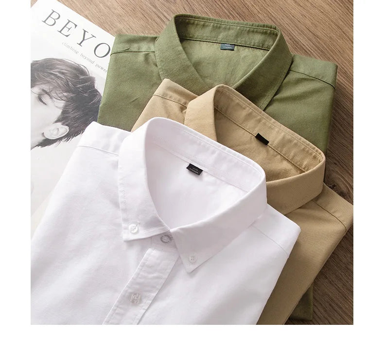 Classic fit fasion 100%Cotton long-sleeve shirt for men single pocket slim fit Casual top soft Oxford solid color office clothes