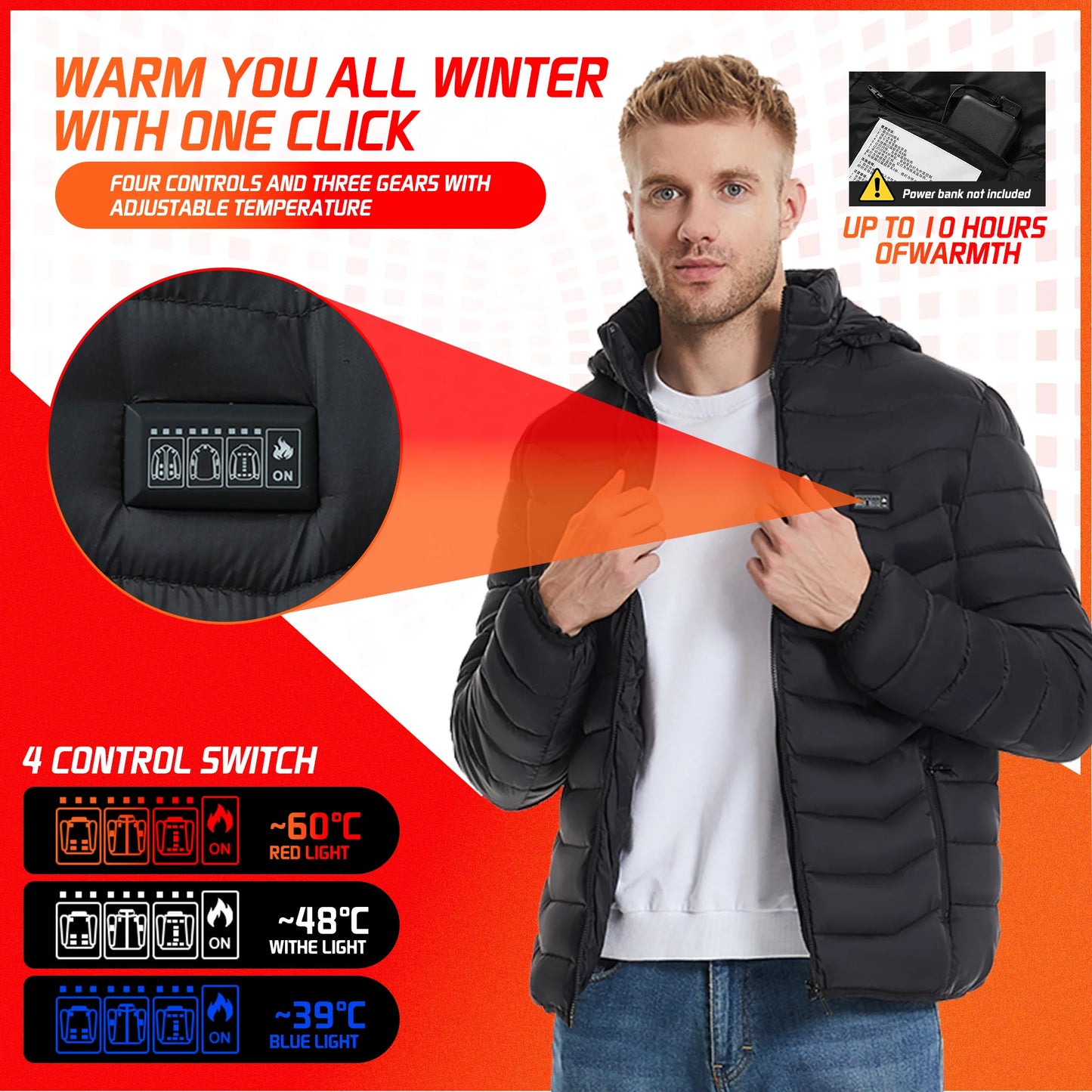 TODWARM Heated Jacket 21 Areas Winter Men's Women's Motorcycle Jacket USB Electric Heating Jacket Heated Vest Moto Thermal Cloth