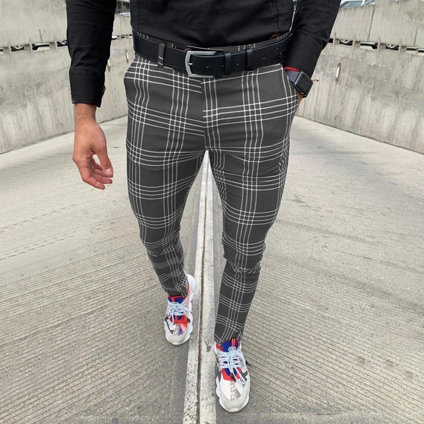 Pencil Pants Sweatpants Men Pants Plaid Simple Spring Sweatpants Mens Joggers Pants Mens Slim Fit Hole Pencil Pants Long Trouser