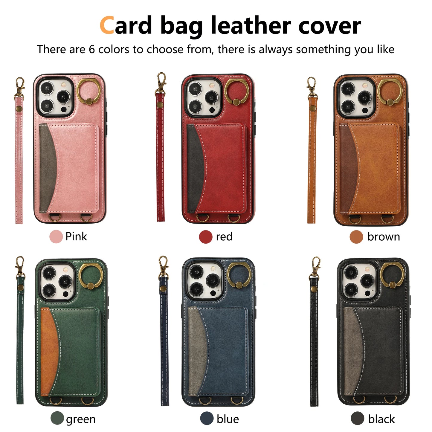 Cards Bag Ring Holder Leather Wallet Case For iPhone 15 Pro Max 14 Plus 13 12 11 XS XR 7 8 SE 2022 Stand Strap Solt Purse Cover