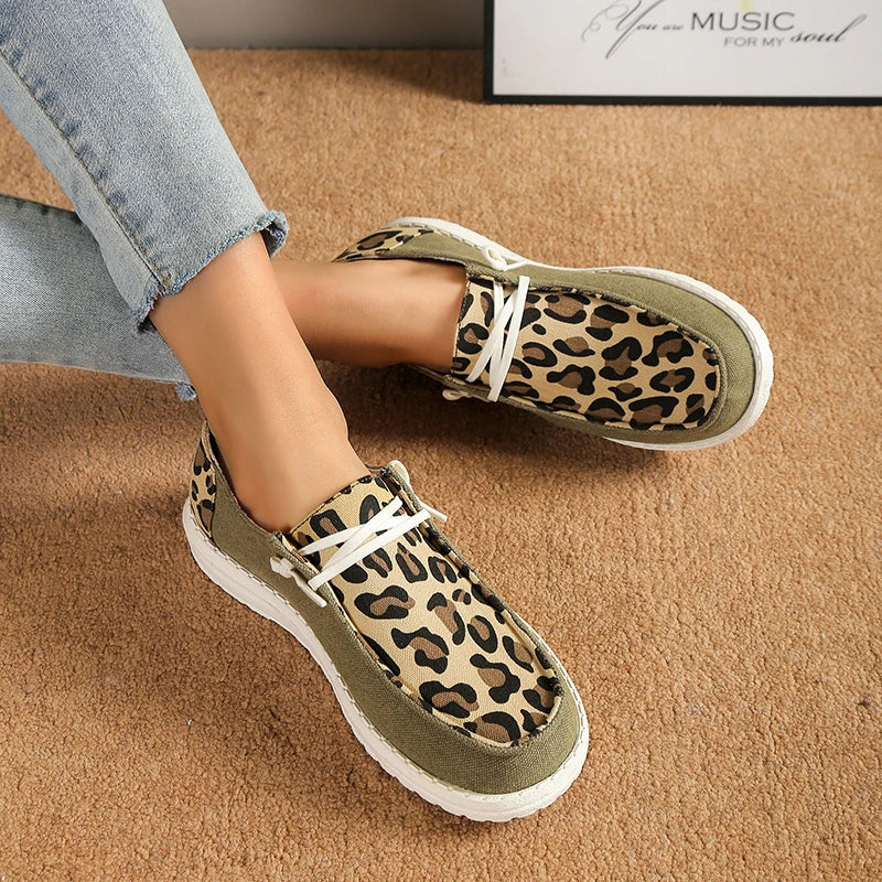 Women Sneakers Shoes Solid Leopard Breathable Casual Sneakers Woman Flats Lace Up Round Toe Women's Vulcanize Shoes