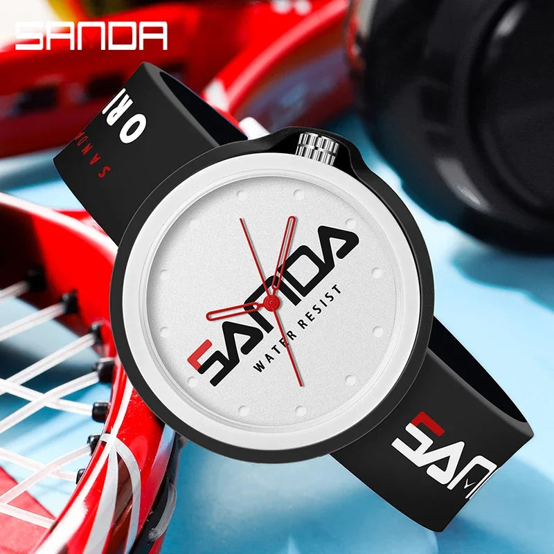 SANDA 3200 Product Fashion Brand Ladies Watch Sports Silicone Quartz Cool Waterproof Red White Black Wrist Watch Casual Men