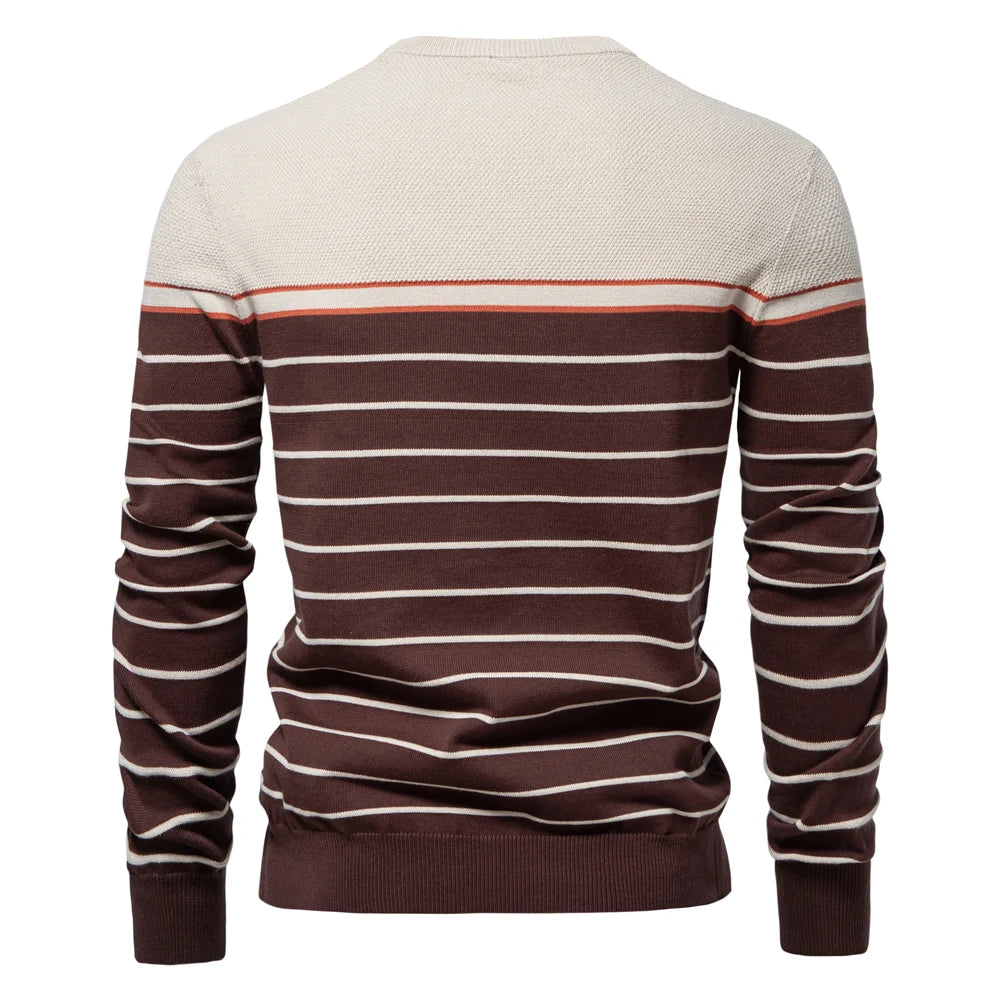 AIOPESON New O-neck Cotton Pullover Men's Sweater Striped Casual Autumn and Winter High Quality Knitted Sweaters for Men