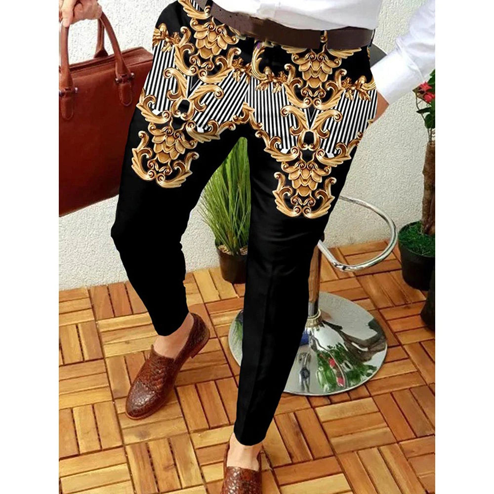 New Smart Casual Trousers Men's Elegant Fashion Printed Slim Dress Pants Men Commuter Comfortable Suit Pants