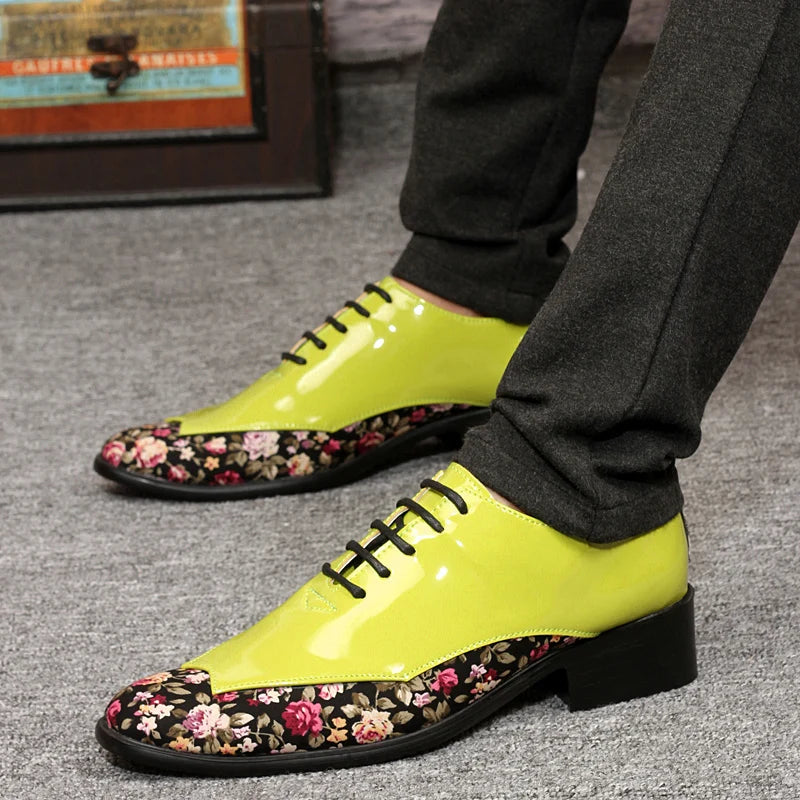 2023 British style Green Men's Casual Leather Shoes Fashion Print Formal Oxford Shoes For Men Designer High Heel Dress Shoes Men