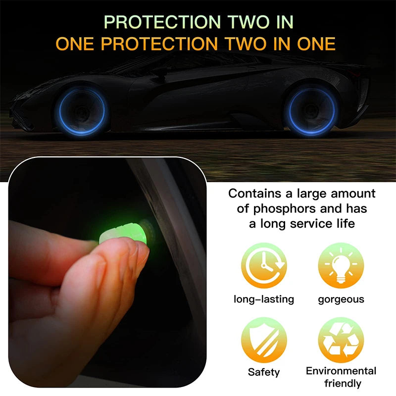 Luminous Valve Caps Fluorescent Green Blue Night Glowing Car Motorcycle Bicycle Wheel Styling Tyre Hub Universal Cap Decor 4Pcs