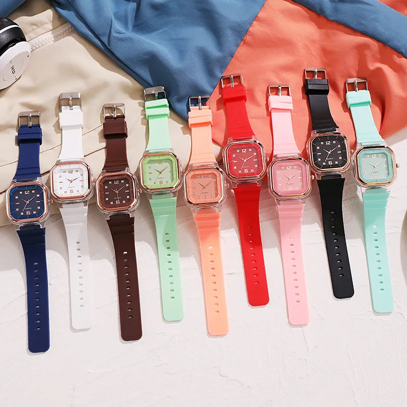 New Hot Square Women Quartz Watch Student Children Silicone Crystal Fashion Wristwatches Gift Reloj Mujer Elegante Dropshipping