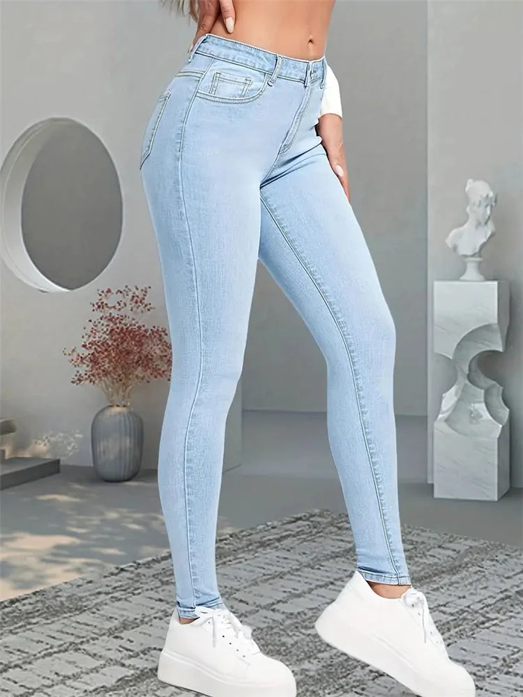 2024 Women Stretch Skinny Jeans Lady Slim Fit Pencil Jeans Girls Leggings Straight Leg Pants Light Blue Gray Black Sexy Trousers