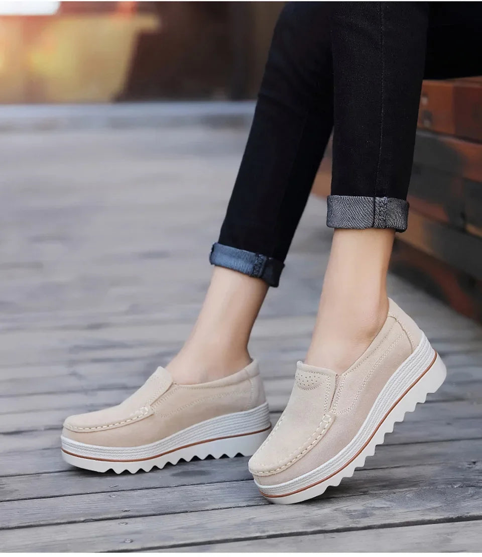 luxury 2024 Spring Autumn Women Suede Genuine Leather Wedge Shoes Lady Female Loafers Sweet Tassel Slip-ons Platform Moccasins