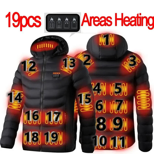 19/11/9 Areas Heated Jacket Men Electric Heating Jackets Heated Down Coat Men Women Clothing Winter Heatable Cotton Jacket Veste