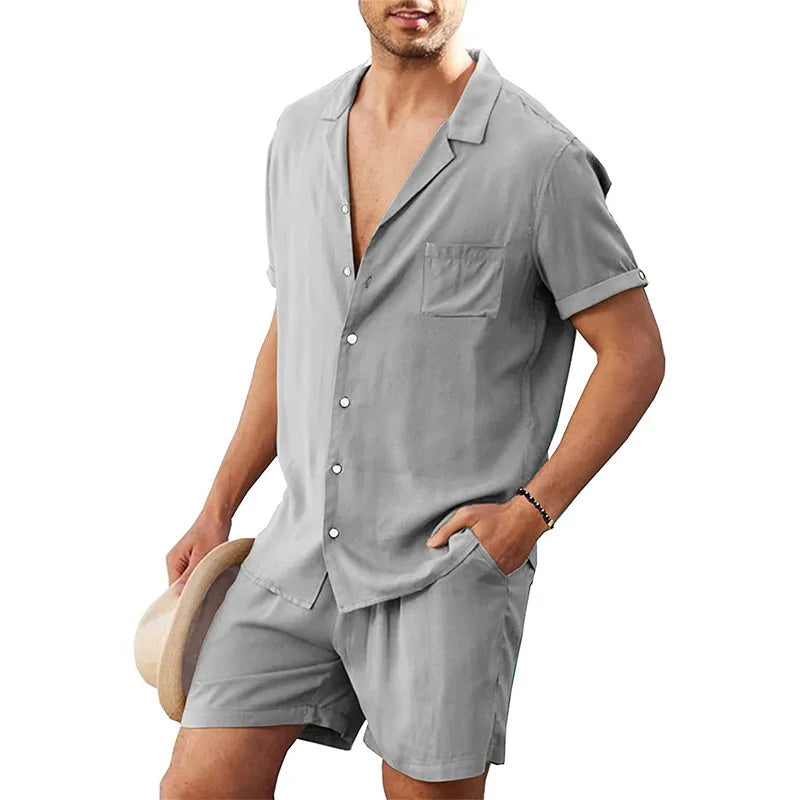 2024 Summer Casual Short-sleeved Linen Shirts Mens Shorts Loose Sweatpants Men Clothes Sweatshirts 2 Pieces Suits Tracksuit 3XL