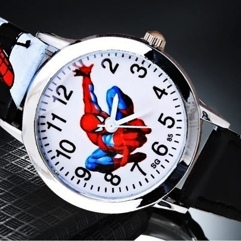 Children Cartoon Watch Spiderman Leather Strap Kids Quartz Watch Best Child Wristwatch Waterproof Men Watches Boy Gift