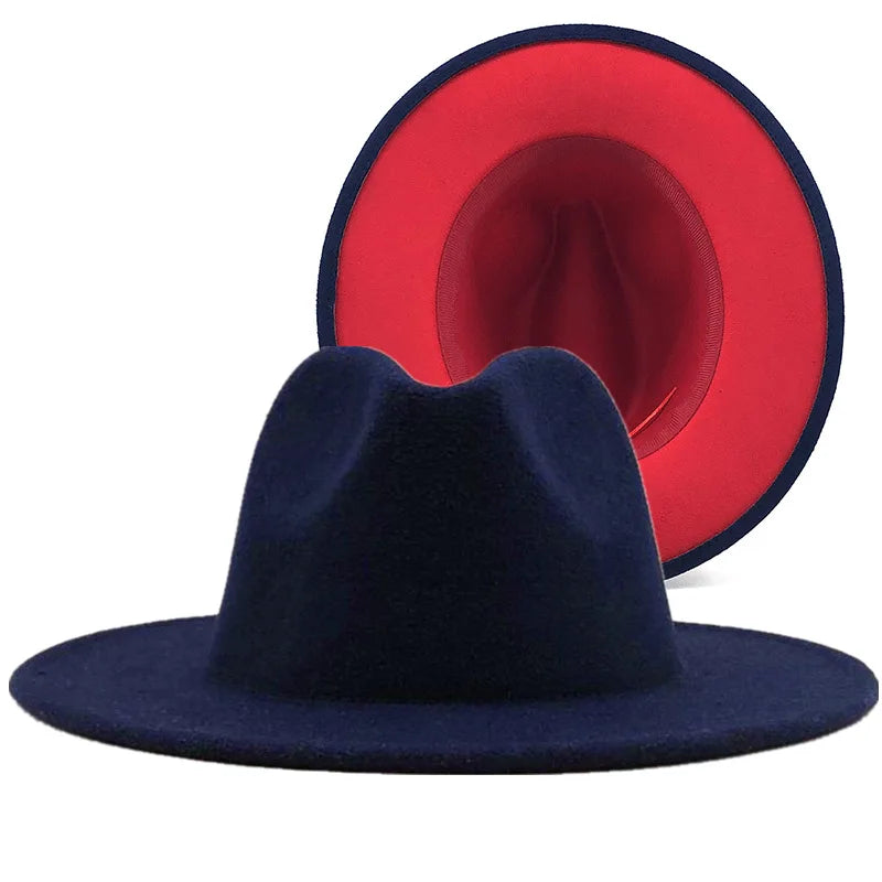 QBHAT Two-color Fedora Hat Women Men Wide Brim Felt Jazz Hat Ladies Party Top Cap Patchwork Chapeau Sombreros De Mujer 50 Colors