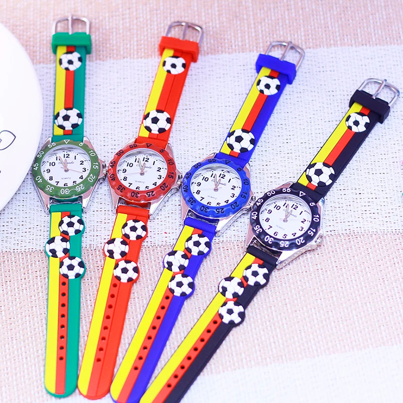 New Children's Boys Gilrs 3D Cool Football Silicone Strap Watches Students 3-12ages Kids Football Match Sports Waterproof Watch