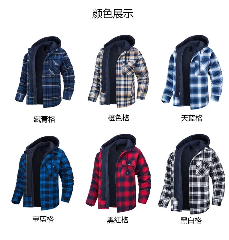 2024 Men's Winter Warm Jacket Coats Clothing Casual Hooded Shirts Jacket Men Thicker Cotton Warm Coats Loose Jacket Coats Male