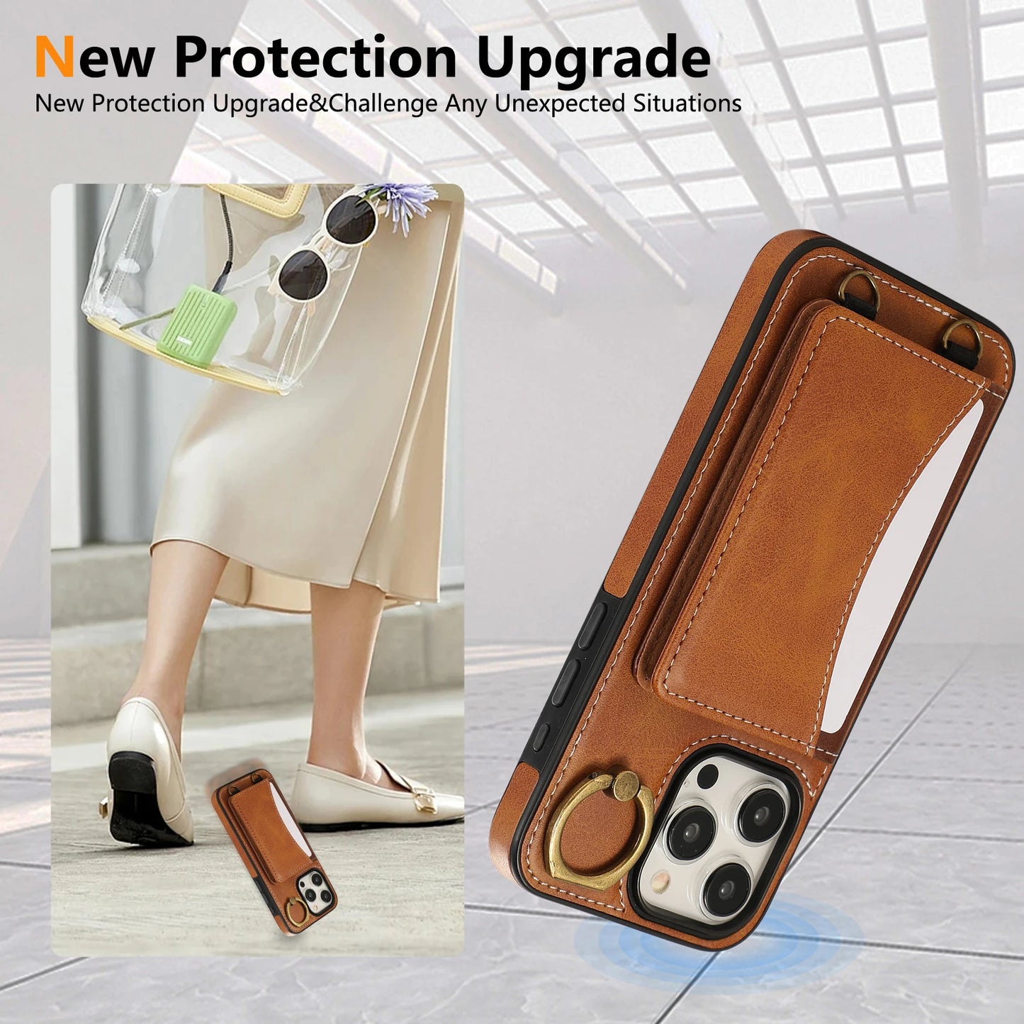 Cards Bag Ring Holder Leather Wallet Case For iPhone 15 Pro Max 14 Plus 13 12 11 XS XR 7 8 SE 2022 Stand Strap Solt Purse Cover