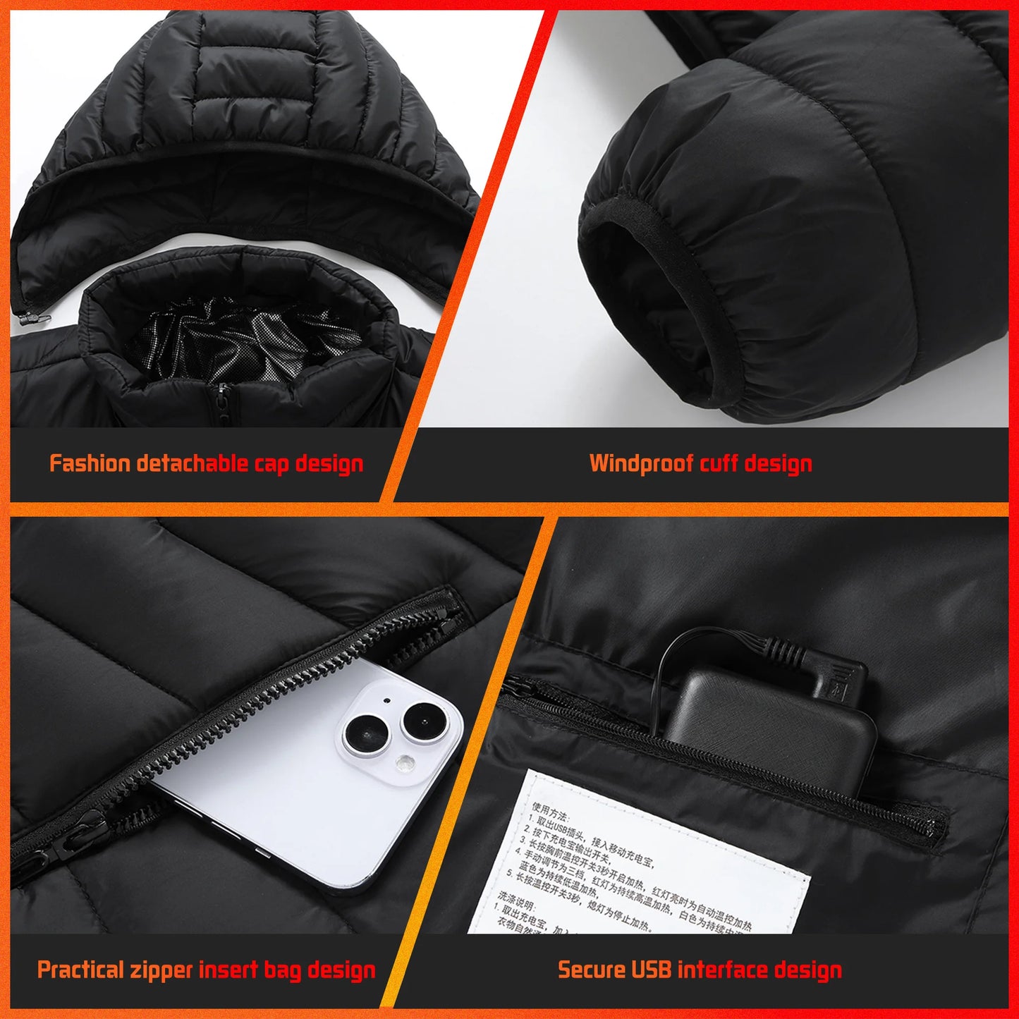 TODWARM Heated Jacket 21 Areas Winter Men's Women's Motorcycle Jacket USB Electric Heating Jacket Heated Vest Moto Thermal Cloth