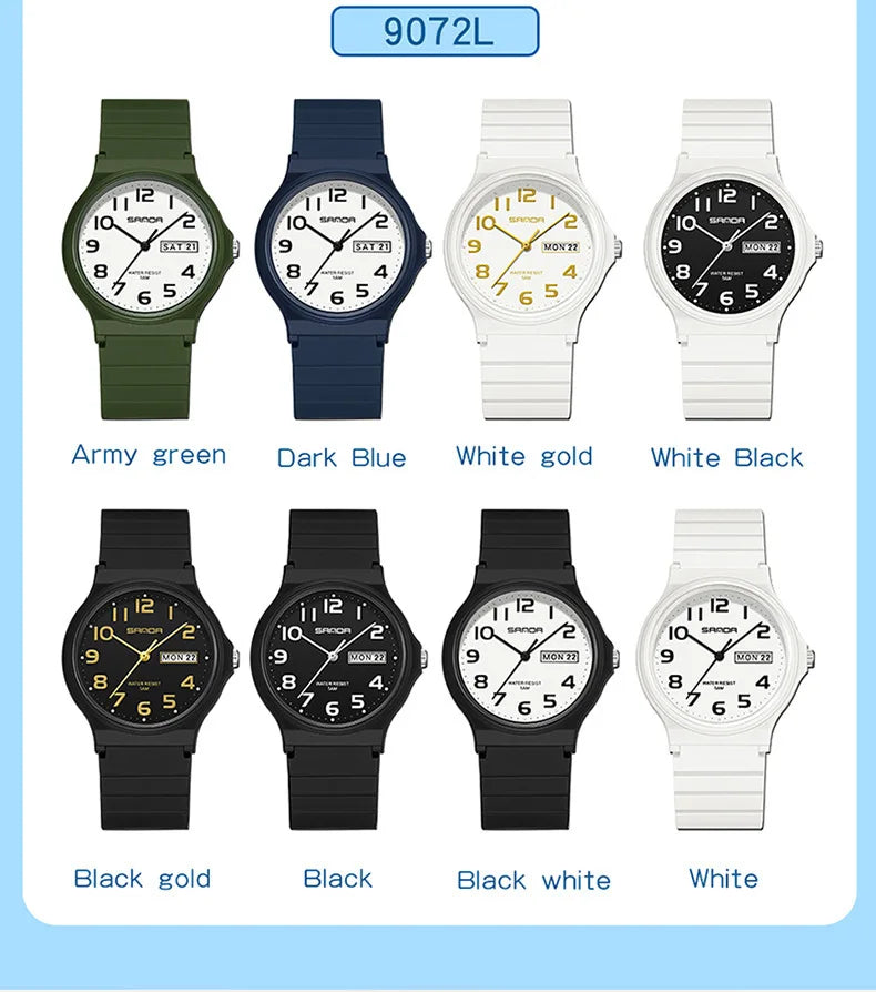 SANDA 9072 Mini Simple Students Wrist Watches Soft TPU Light Fashion Water Resistant Quartz women Outdoor Sports Analog Watch