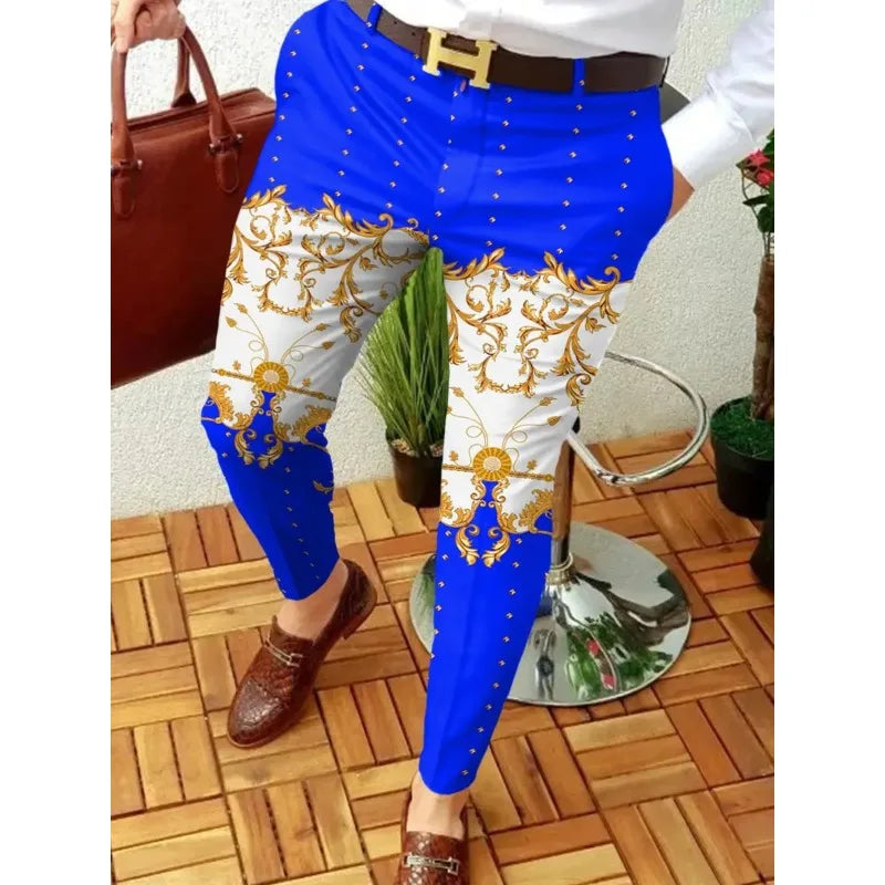 2024 New Men's Business and Leisure Pants Retro Pattern Printed Straight Tube Pants Men's Spring and Autumn Fashion Street Wear