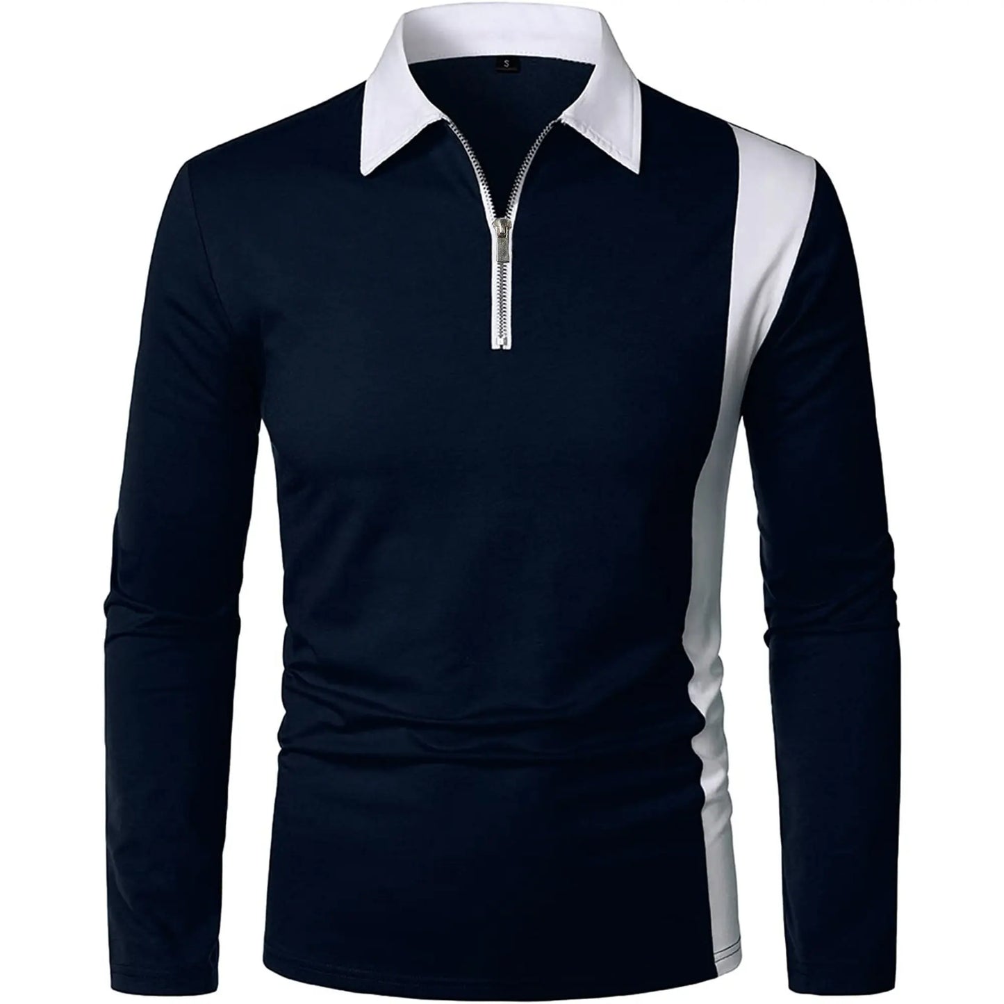 Men's long sleeve Color matching Stylish zipper with men's lapel long sleeve