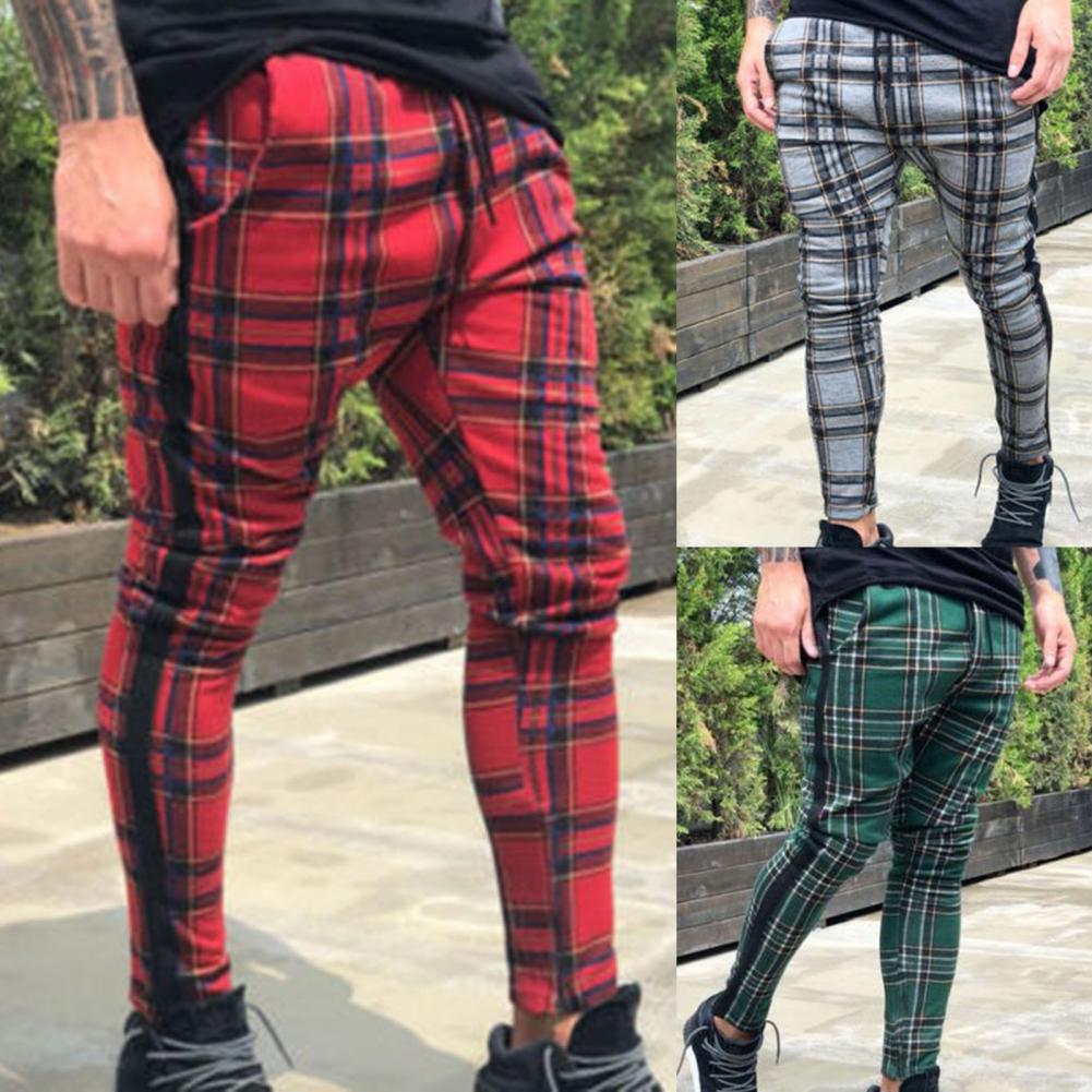 Pencil Pants Sweatpants Men Pants Plaid Simple Spring Sweatpants Mens Joggers Pants Mens Slim Fit Hole Pencil Pants Long Trouser