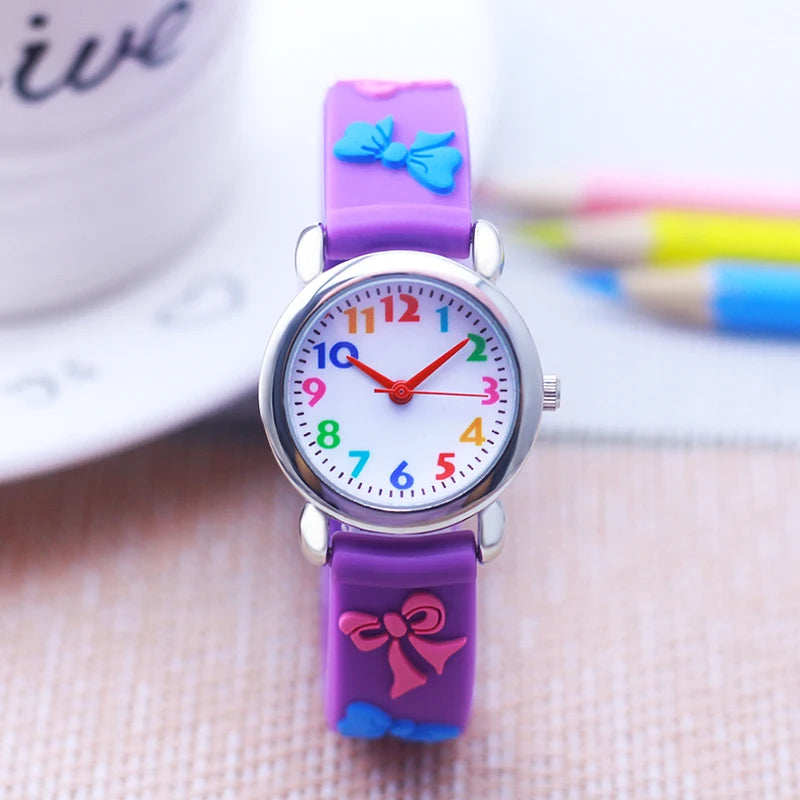 2024 New Girls Boys Lovely Cute Bow Tie Silicone Strap Watches Stainless Steel Dial Colorful Digital Watch For Little Kids Gifts